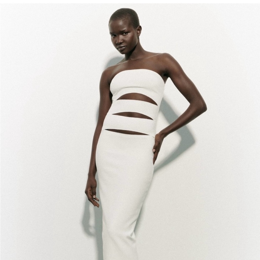 Zara White Strapless Cut Out Midi Dress - 5584/173 - Size Large - NWT
